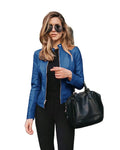Women's Fashion Leather PU Coat Jacket Custom Logo Long Sleeve Solid Pattern 12 Colors Autumn Winter Collection Short Knitted