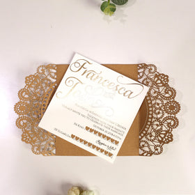 Modern Luxury DIY Wedding Invitation Cards Gold Foil and White Paper Classic Laser Cut Fold Design with Music and Angel Style