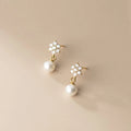 Romantic Classic Flower Pearl Earrings for Women's Gold Plated Party Wedding Jewelry 925 Sterling Silver Petal Stud Earrings