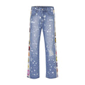 Splash-Ink Applique Embroidery Worn Out Man Pants Tapered Ripped Jeans Men Jeans Baggy