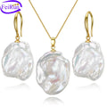 FEIRUN 13-15mm Keshi Hot Sale White Natural Freshwater Pearl Earring Necklace Set