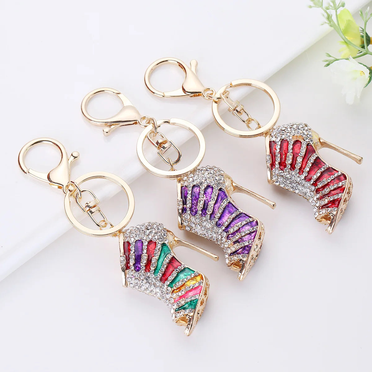 GT Hot Selling Purse Bags Cars Ring Holder Charm Red Crystal Rhinestone Red Crystal Rhinestone High Heel Shoe Pendant Keychain