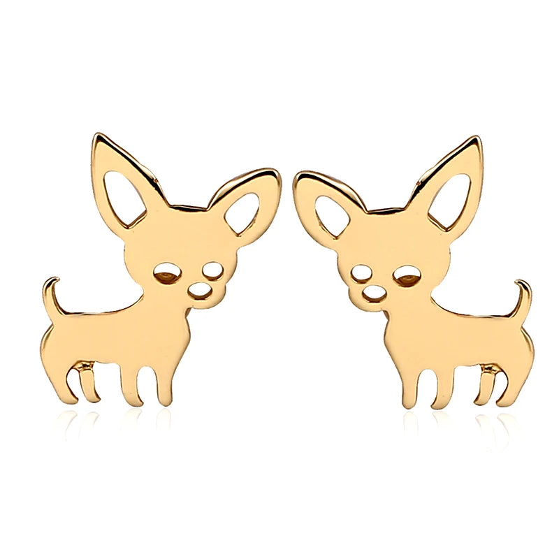 Cute Non Tarnish 18K Gold Silver Plated Stainless Steel Chihuahua Dog Shaped Stud Earrings Jewelry For Women