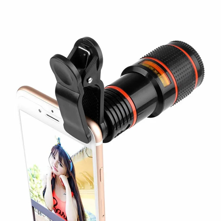 Dropshipping 12X Mobile Lens with Clip Cell Phone Telephoto Camera Lens in Stock HD Optical Monocular Phone Telescope