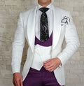 White Floral 3 Pieces Set Men's Jacquard Suit Wedding Groom Tuxedo Jacket Pants Vest Formal Custom Made Party Dress Prom Blazer