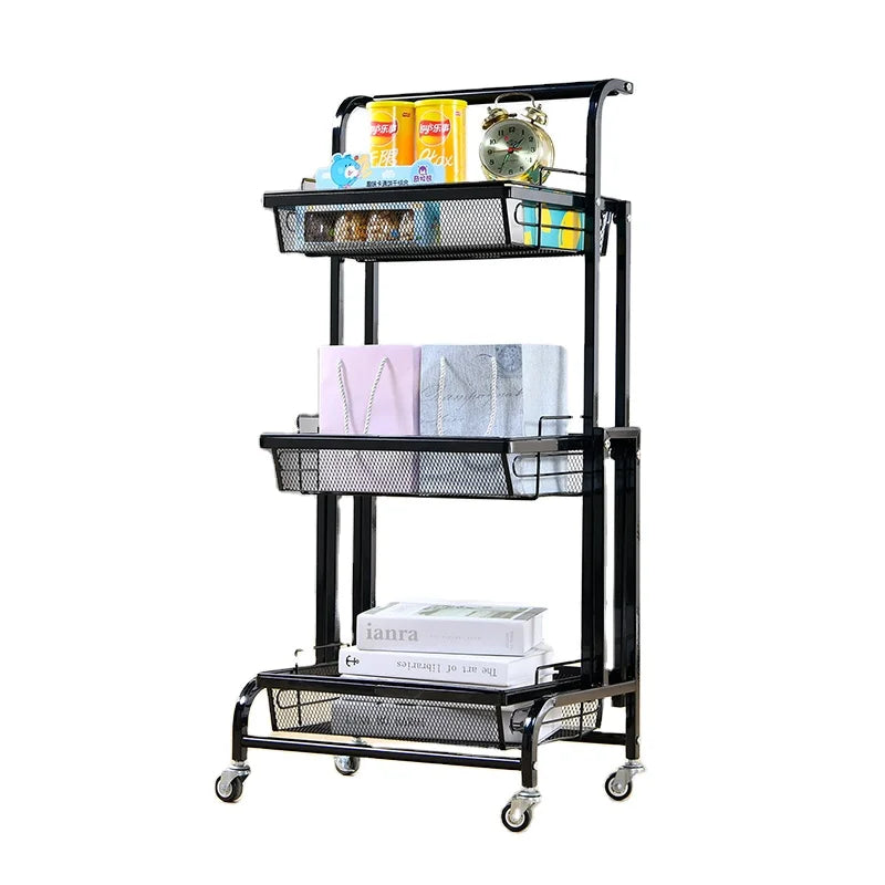 Multi-Layer Kitchen Living Room Storage Rack Floor-standing Parallel Folding Mobile Trolley Multifunctional Toy Holder Design