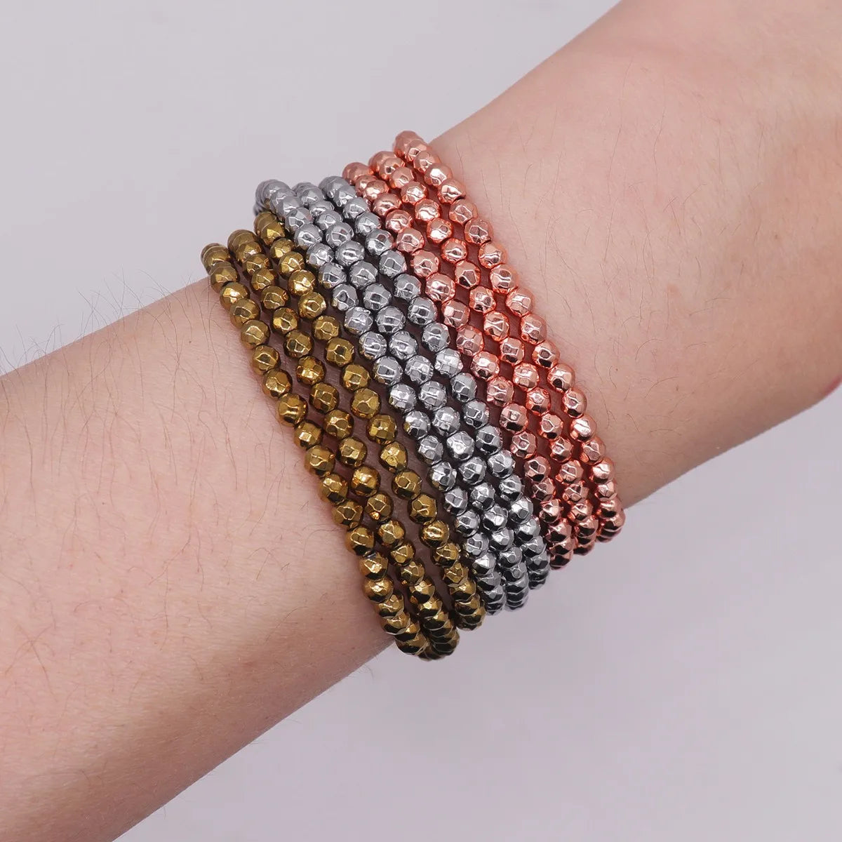 Boho Chic Gold-Plated Women's Bracelet Handmade Silver Bead Stacking Elastic Minimalist Travel Accessory Gift Wholesale