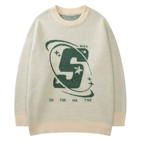 Custom Make OEM ODM Men Winter Letter Pattern Jacquard Pullover Crew Neck Cotton Spandex Front Logo Black Sweater
