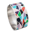 SY Wholesales Stainless Steel Enamel Wider Silver Bangle Bracelet Women Jewelry Accessories