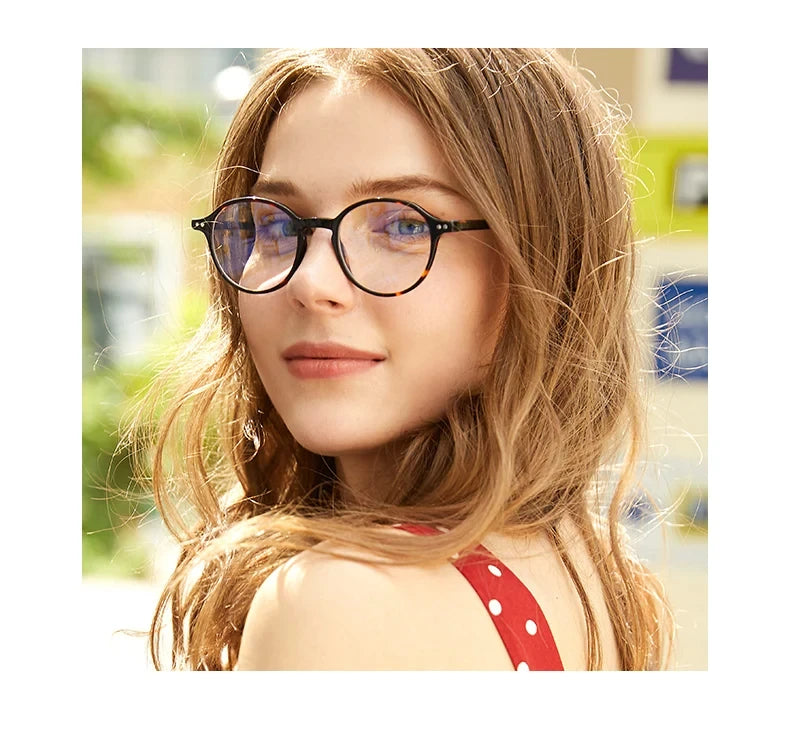 New Trendy Small Round Retro Vintage Myopia Acetate Solid Prescription Glasses Anti Blue Light Blocking Unisex