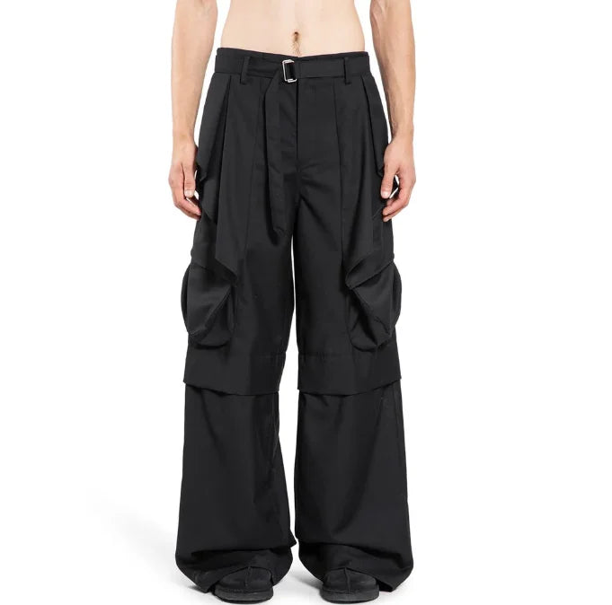 Custom Logo Street Style Men's  Waterproof Nylon Tailored Stacked Flare Multiple Functional Pocket Cargo Pants