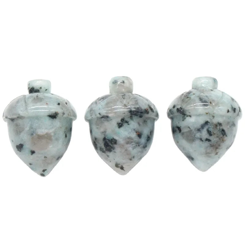 HZ natural gemstone Crystal Kiwi Stone Hazelnut Stone Ornament Mini Pine Cones Nuts Acorn Carved Gemstone Home Collection Gifts