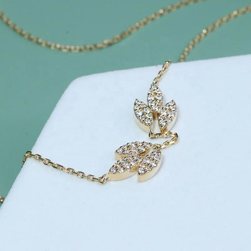 Fancy Marquise Shape Pendant Round Brilliant Cut D VVS1 14K Solid Yellow Gold Moissnaite Necklace for Wedding Engagement Gift