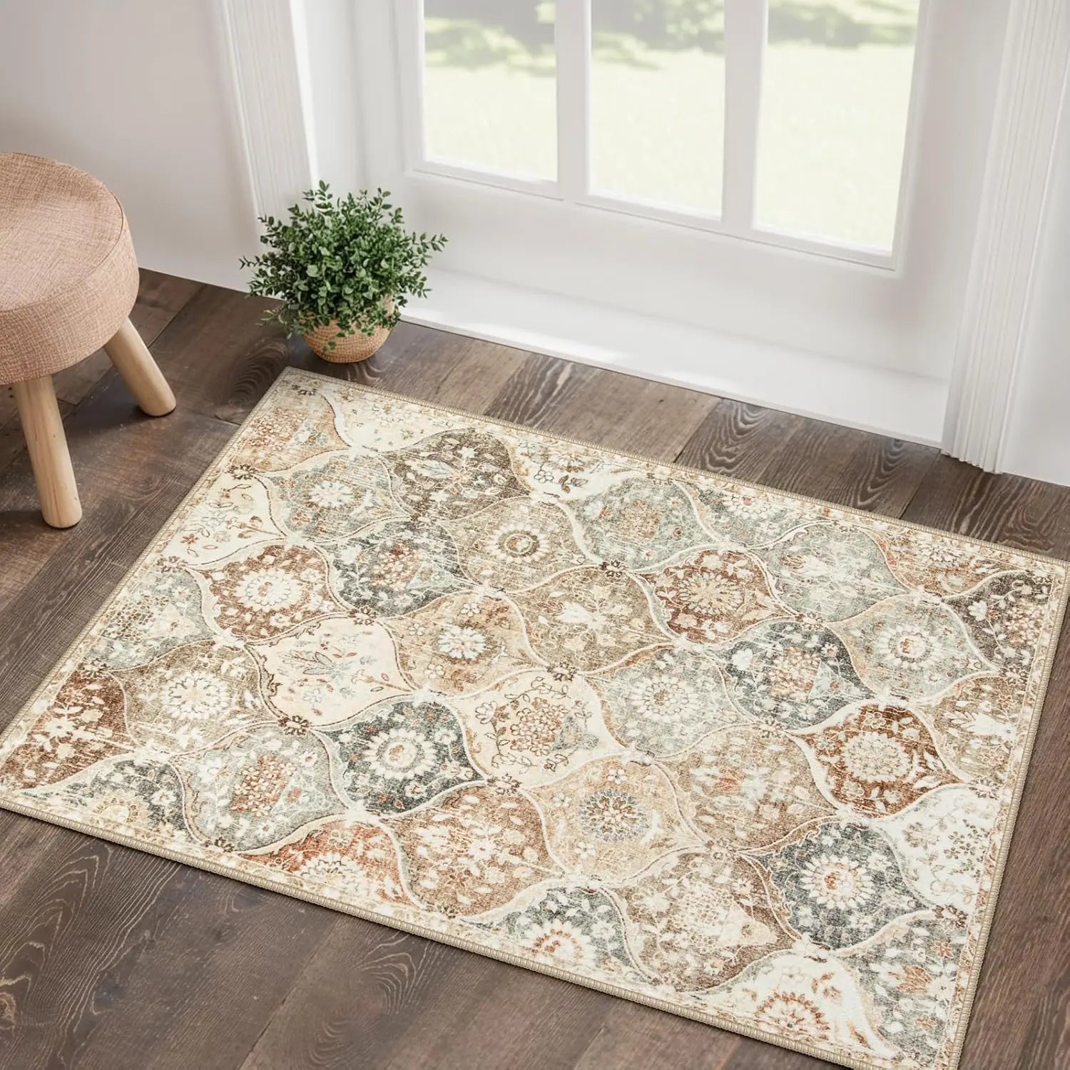 Indoor Door Mat Small Oriental Accent Entryway Bedroom Kitchen 2x3ft Small Area Rug Mat Non-Slip Easy to Clean Machine Washable