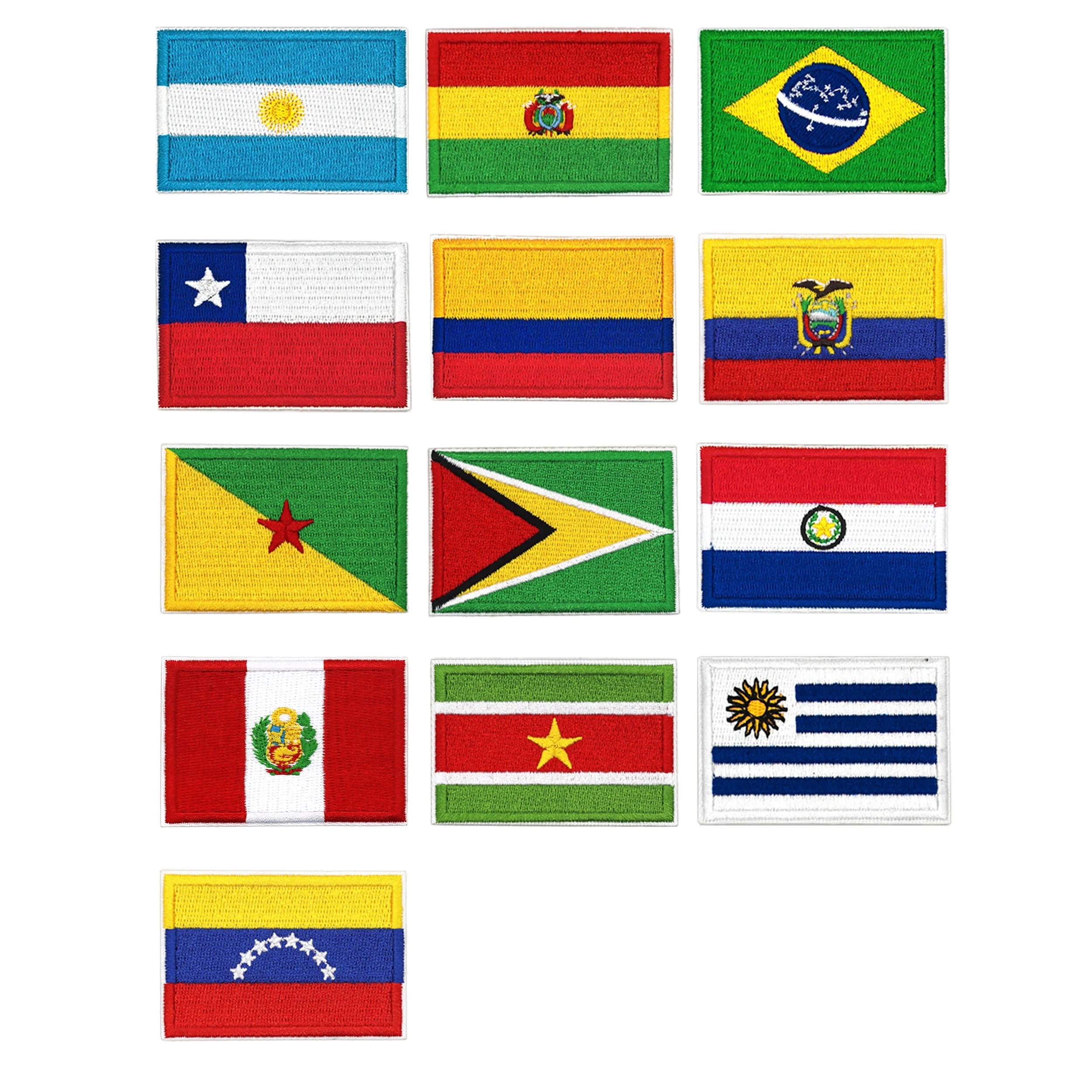 In Stock South American Country Flag Embroidered Ready to Ship Iron on South American Patches for Backpack Uniform