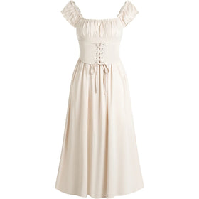Square Neck White a Line Casual Dresses Fashion Simple Long Dress