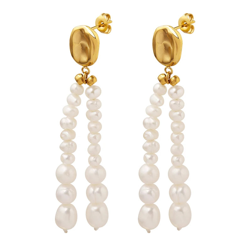 High Quality Freshwater Pearl Earrings Trendy Stainless Steel Friendship Jewelry with Gold Plating for Weddings or Gifts