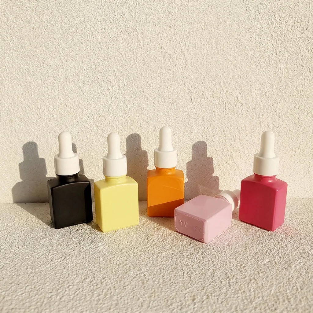 Pink Dropper Bottle Skin Care Serum Bottle 15ml Glass Dropper Bottle Rose Gold Cosmetic Screen Printing Customized Logo Square