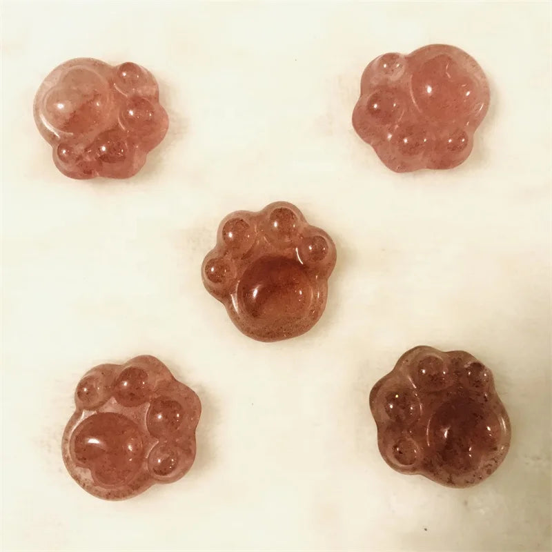 Sale Natural Carved Crystal Bear Paw Strawberry Quartz Cat Feet Paw
