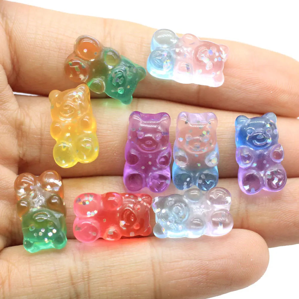 Custom 100pcs Gummy Bear OEM Jewelry Accessories Glitter Charms DIY Sticker Flatback Cabochons Resin Embellishments