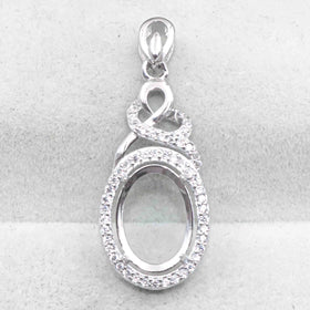Sterling Silver 9*12mm Semi Mount Pendant Empty Frame Blank Support Setting S925 Base Holder Without Center Stone for DIY Inlay
