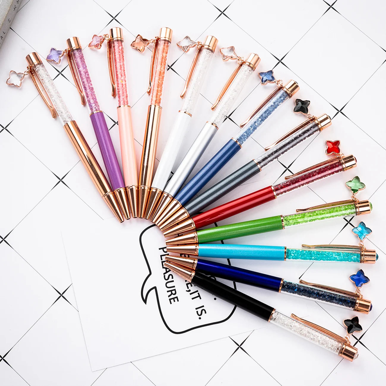 Novelty Custom Logo Metal Pen Promotion  Metal Ballpoint Pen With Four Leaf Clover Crystal Pendant