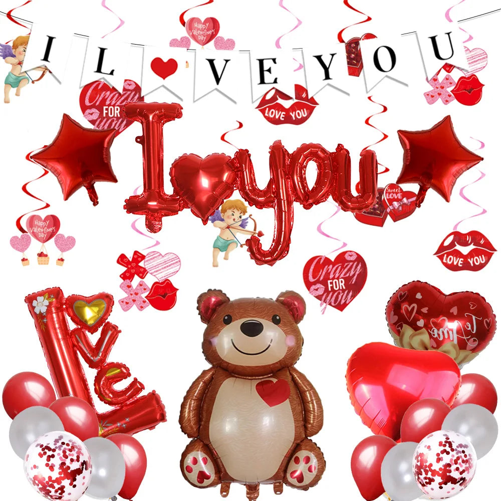 New Valentine's Day Cuddle Bear Foil Balloons Party Decorations