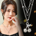 2022 Korean Hip Hop Clavicle Chain Necklace Stainless Steel Layers Choker Cute Cherry Pendant Necklace for Women