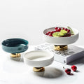 European Style Luxury Ceramic Fruit Plate Snacks Compote Candy Dish Creative Gold Plated Colored Buffet Use High Foot Salad Bowl