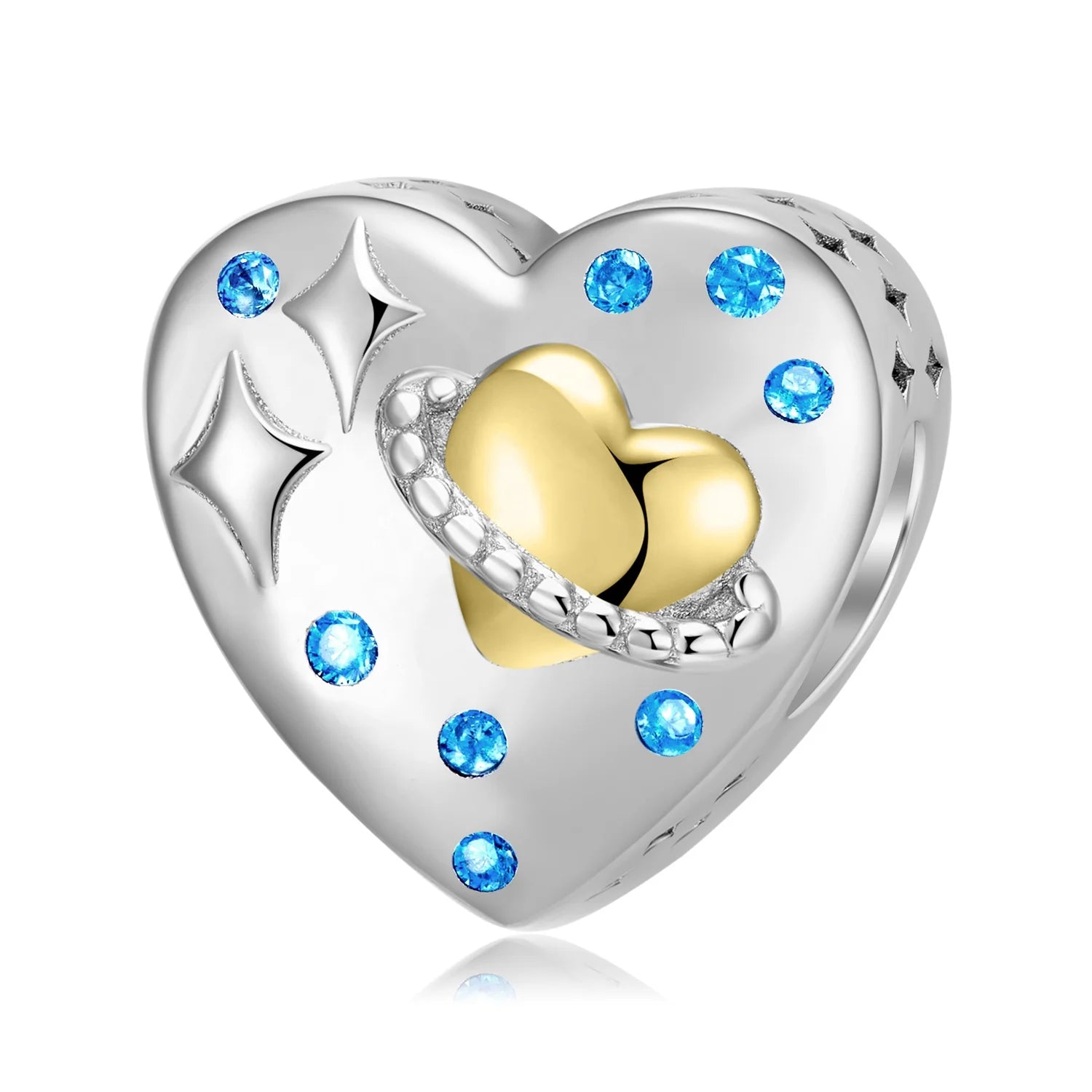 Heart Shaped Romantic Planet Charm Blue Star Pattern Authentic 925 Sterling Silver Beads for Women Jewelry Charm Bracelet Making