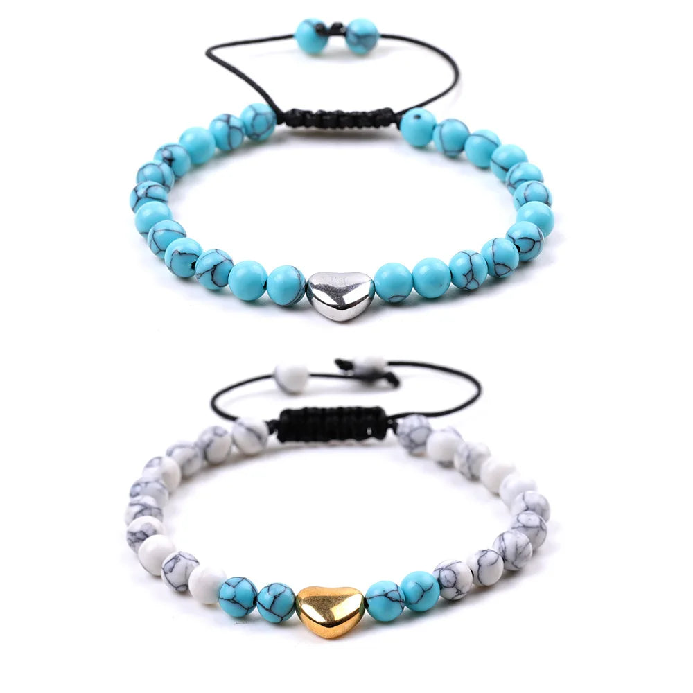 Boho Natural Stone Beaded Vintage Adjustable Colorful Turquoise Braided Bohemian Jewelry for Couple Bracelet