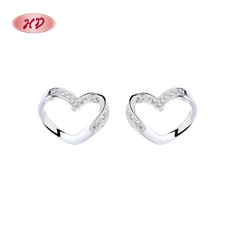 Hengdian 925 Sterling Silver Heart Stud Earrings with Cubic Zirconia Vintage Style Women's Wholesale Jewelry for Wedding Gifts