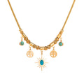 ODM 18K Gold Plated Stainless Steel Necklace Collar Female Inlaid Turquoise Titanium Steel Life Tree Sun Necklace