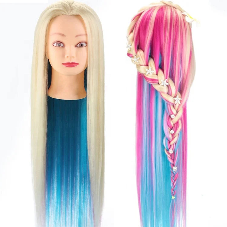 Colorful Synthetic Hair Mannequin Head for Hairstyles Hairdressing Training Head Nice Doll Heads for Synthetic Braiding Hair