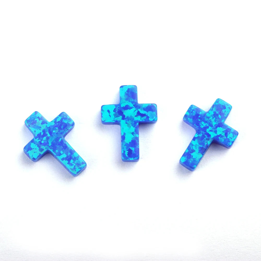 MOQ 1pc China Factory Wholesale Price Cross Shape Synthetic Blue Opal Stone 7.5x10mm 9x12mm for Necklace
