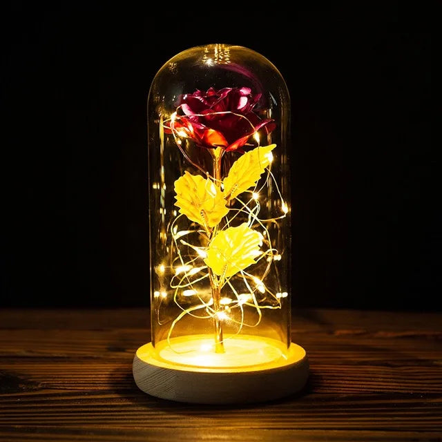 Artificial Flowers Rose in Glass Dome 24K Gold Rose Light String Glass Rose for Women Mom Valentines Day Mothers Day