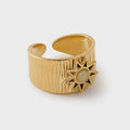 18K Gold Plated Stainless Steel Sun Open Cuff Ring for Women Vintage Star Natural Stone Band Ring Boho Daily & Statement Jewelry