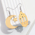 New Islamic Festival Asymmetrical EID Earrings Cute Star Moon Lantern Ramadan Holiday Jewelry Gold Mirror Acrylic Earrings
