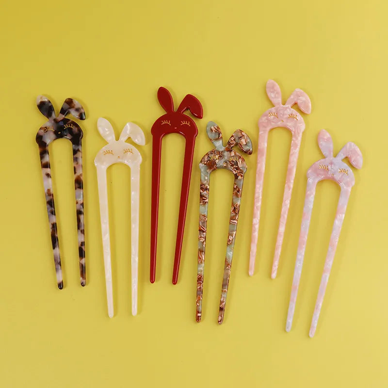 Midairy Fashion INS Antique Colorful Rabbit Hairpin Acetate Simple Comb for Women Hair Grip Hair Stick 146mm 4318