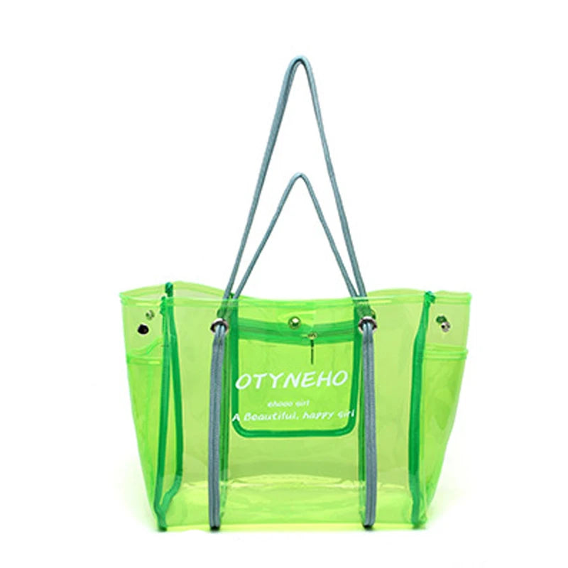 Large Capacity Summer Transparent Jelly Shoulder Tote Bag for Girls Custom Logo PVC Waterproof Beach Bag Casual Style