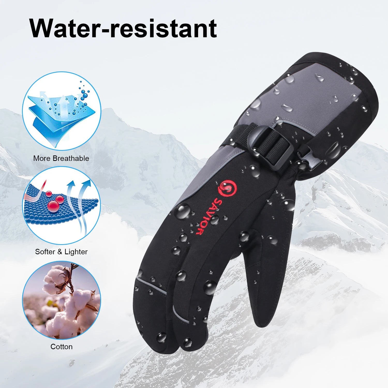 Cold Climate Winter Electric Heated Gloves-Thermal Insulated Microfiber Windproof for Snowboarding & Skiing Long Endurance