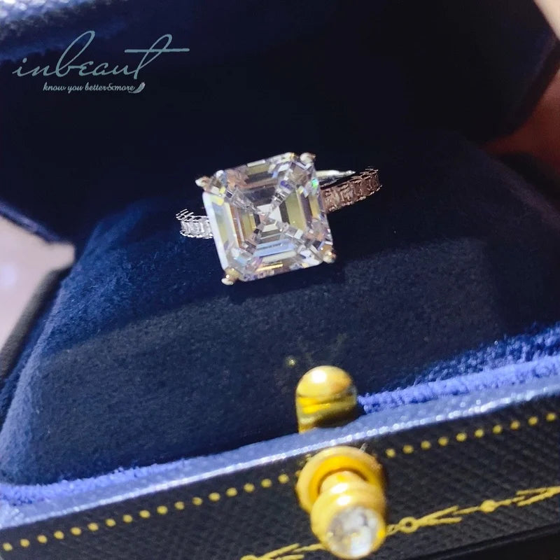 Silver 925 Original 5 Carat Brilliant Ascher Cut Diamond Test Past D Color Square Moissanite Wedding Ring Women Gemstone Jewelry