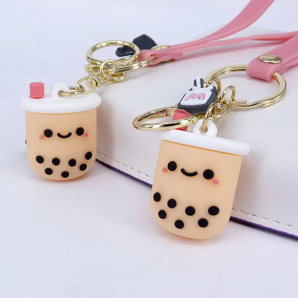 New Design Cartoon Cute Boba Milk Tea Shaped Pendant PVC Silicone Keychains BoBa Keychain