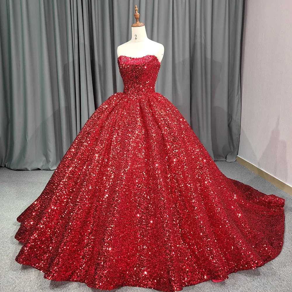 Jancember 6663 Bling Sequins Strapless Party Ball Gown Women's Evening Dresses