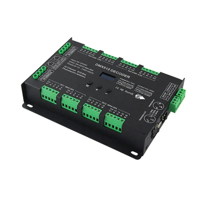 BC-632 32 Channels RGB RGBW LED DMX to PWM Decoder OLED Display RDM Support 8 Bit 16bit LED DMX Controller 32CH DMX512 Decoder