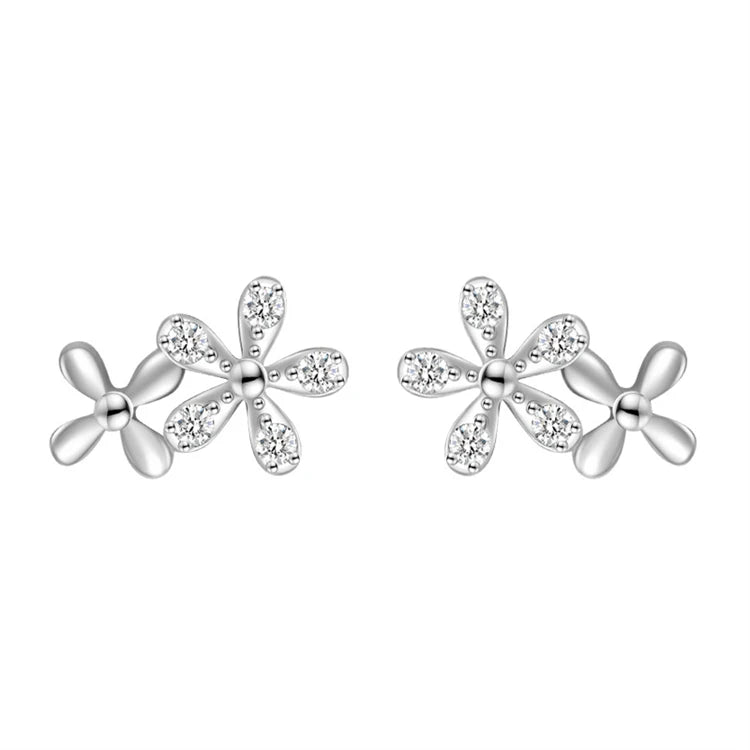 Fashion Women 925 Sterling Silver Tiny Daisy Flower CZ Diamond Stud Earrings