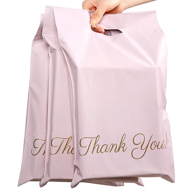 Thank You Plastic Courier Bag Pink Black White Shipping Package Postage Parcel Poly Mailing Bags Ship Bags With Handle