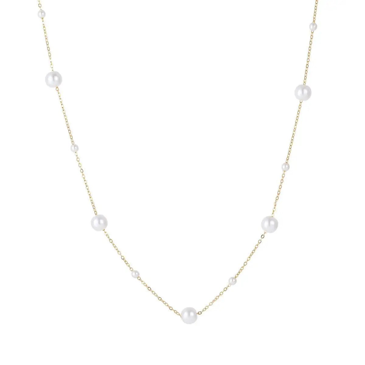 Wholesale New Titanium Steel 18k Genuine Gold Electroplated Fashion Jewelry Pearl Charm Pearl Necklace