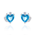 Wholesale 925 Sterling Silver Heart Blue Topaz Stud Earrings With CZ Accents Romantic Wedding Jewelry for Women