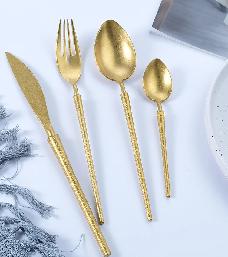 Dishwasher Safe Premium Trendy Gold Thick Handle Flatware Set Silverware Stainless Steel 304 Heavy Weight Restaurant Cutlery